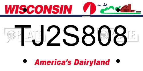 TJ2S808 Wisconsin License Plate