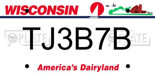 TJ3B7B Wisconsin License Plate