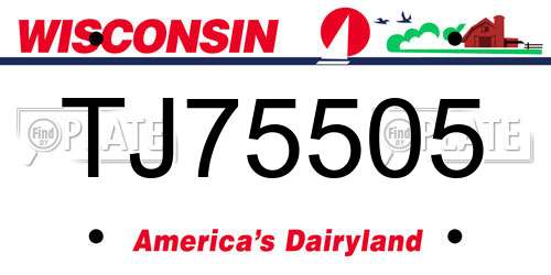 TJ75505 Wisconsin License Plate