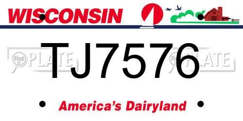 TJ7576 Wisconsin License Plate