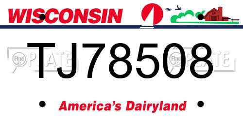 TJ78508 Wisconsin License Plate