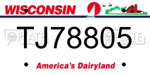 TJ78805 Wisconsin License Plate
