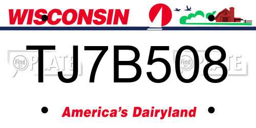 TJ7B508 Wisconsin License Plate