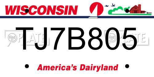 TJ7B805 Wisconsin License Plate