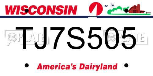 TJ7S505 Wisconsin License Plate