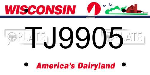 TJ9905 Wisconsin License Plate