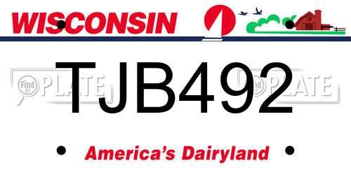 TJB492 Wisconsin License Plate