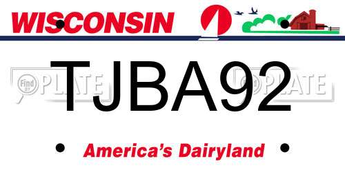 TJBA92 Wisconsin License Plate