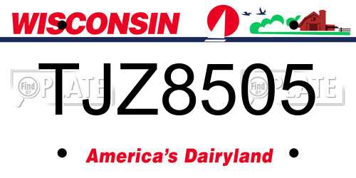 TJZ8505 Wisconsin License Plate