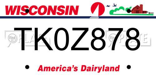 TK0Z878 Wisconsin License Plate