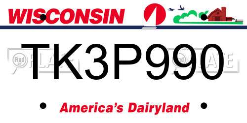 TK3P990 Wisconsin License Plate