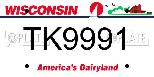 TK9991 Wisconsin License Plate