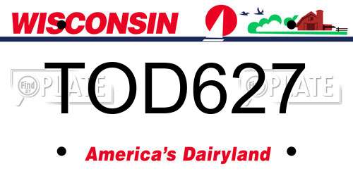 TOD627 Wisconsin License Plate