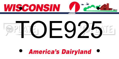 TOE925 Wisconsin License Plate