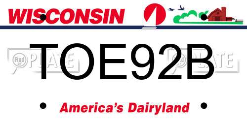 TOE92B Wisconsin License Plate