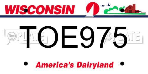 TOE975 Wisconsin License Plate