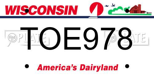 TOE978 Wisconsin License Plate