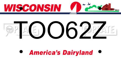 TOO62Z Wisconsin License Plate