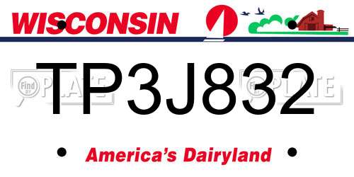 TP3J832 Wisconsin License Plate