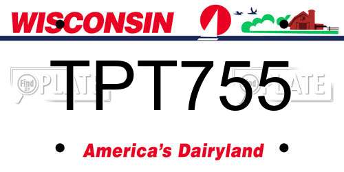 TPT755 Wisconsin License Plate