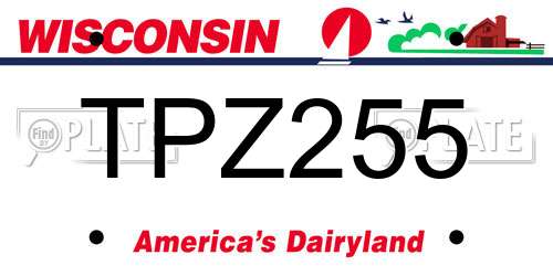 TPZ255 Wisconsin License Plate