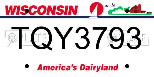 TQY3793 Wisconsin License Plate