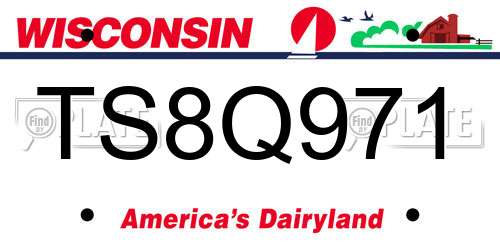TS8Q971 Wisconsin License Plate