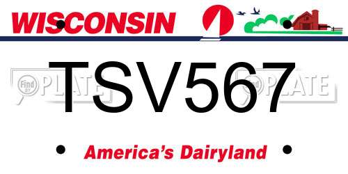 TSV567 Wisconsin License Plate