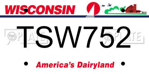 TSW752 Wisconsin License Plate