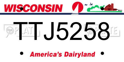 TTJ5258 Wisconsin License Plate
