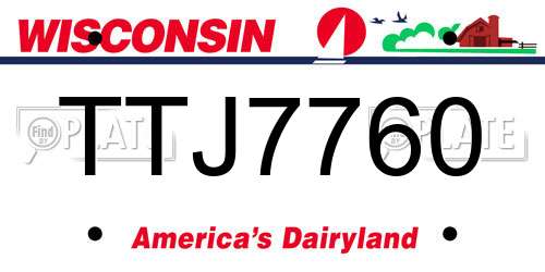 TTJ7760 Wisconsin License Plate