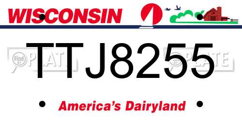 TTJ8255 Wisconsin License Plate