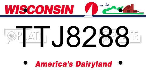 TTJ8288 Wisconsin License Plate