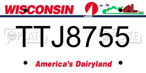 TTJ8755 Wisconsin License Plate