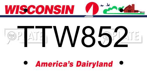 TTW852 Wisconsin License Plate