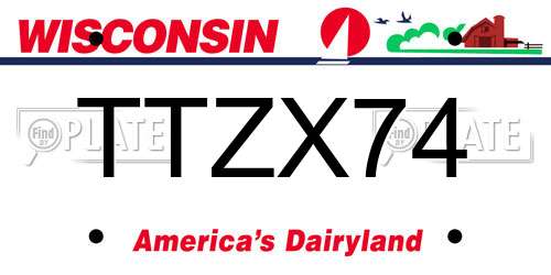 TTZX74 Wisconsin License Plate