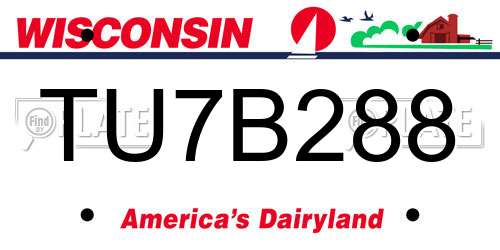 TU7B288 Wisconsin License Plate