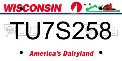 TU7S258 Wisconsin License Plate