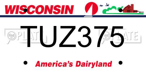 TUZ375 Wisconsin License Plate