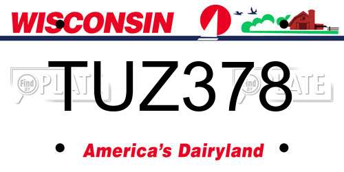 TUZ378 Wisconsin License Plate