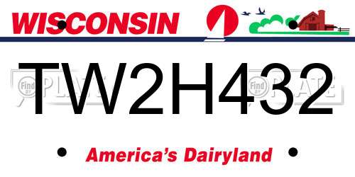 TW2H432 Wisconsin License Plate