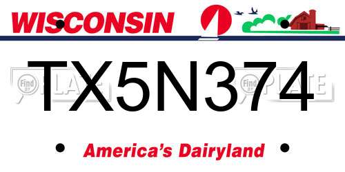 TX5N374 Wisconsin License Plate