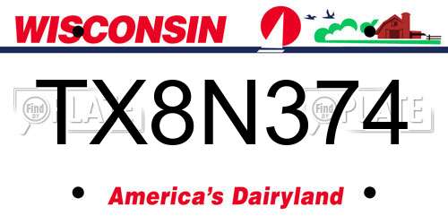 TX8N374 Wisconsin License Plate