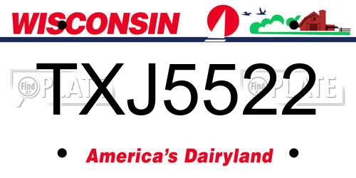 TXJ5522 Wisconsin License Plate