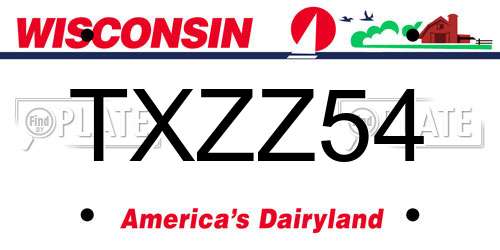 TXZZ54 Wisconsin License Plate