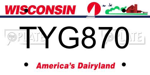 TYG870 Wisconsin License Plate