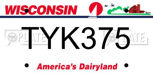 TYK375 Wisconsin License Plate