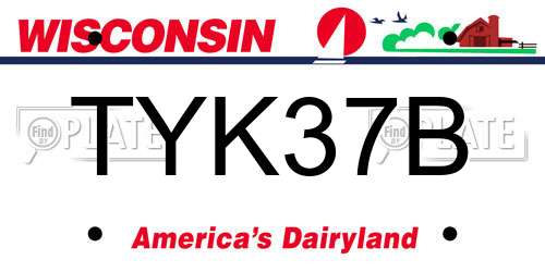 TYK37B Wisconsin License Plate
