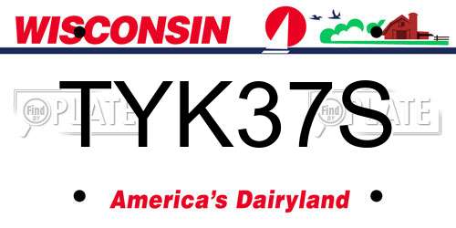 TYK37S Wisconsin License Plate