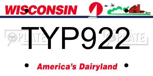 TYP922 Wisconsin License Plate